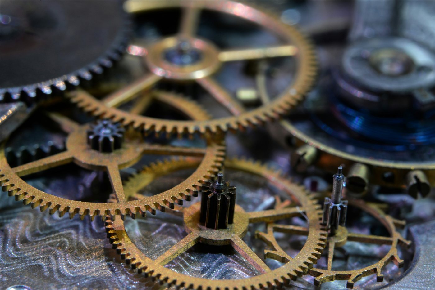 Close-up of brass clockwork gears
