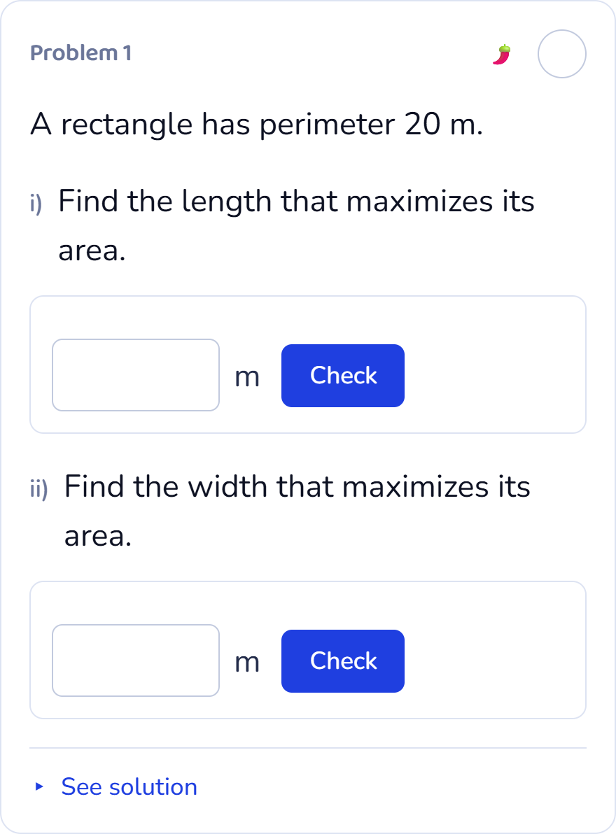 Actual Calculus optimization question with separate answer boxes for length and width