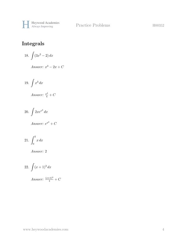A page of integral practice problems from the set