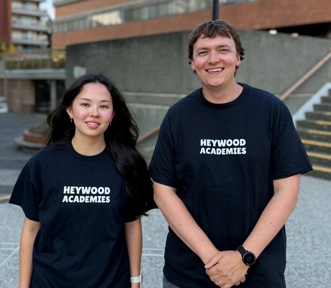 Matt Heywood and Mia on the University of Victoria campus